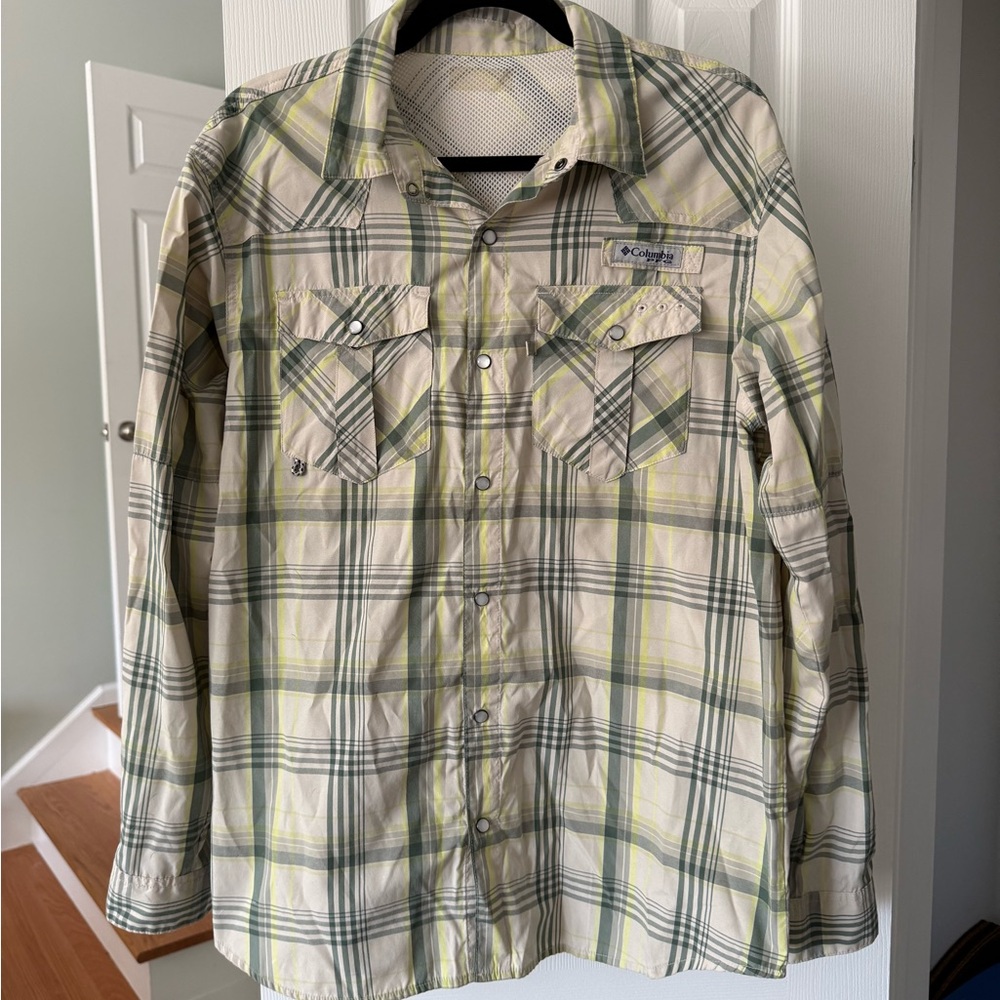 Columbia Green and Cream Plaid Shirt